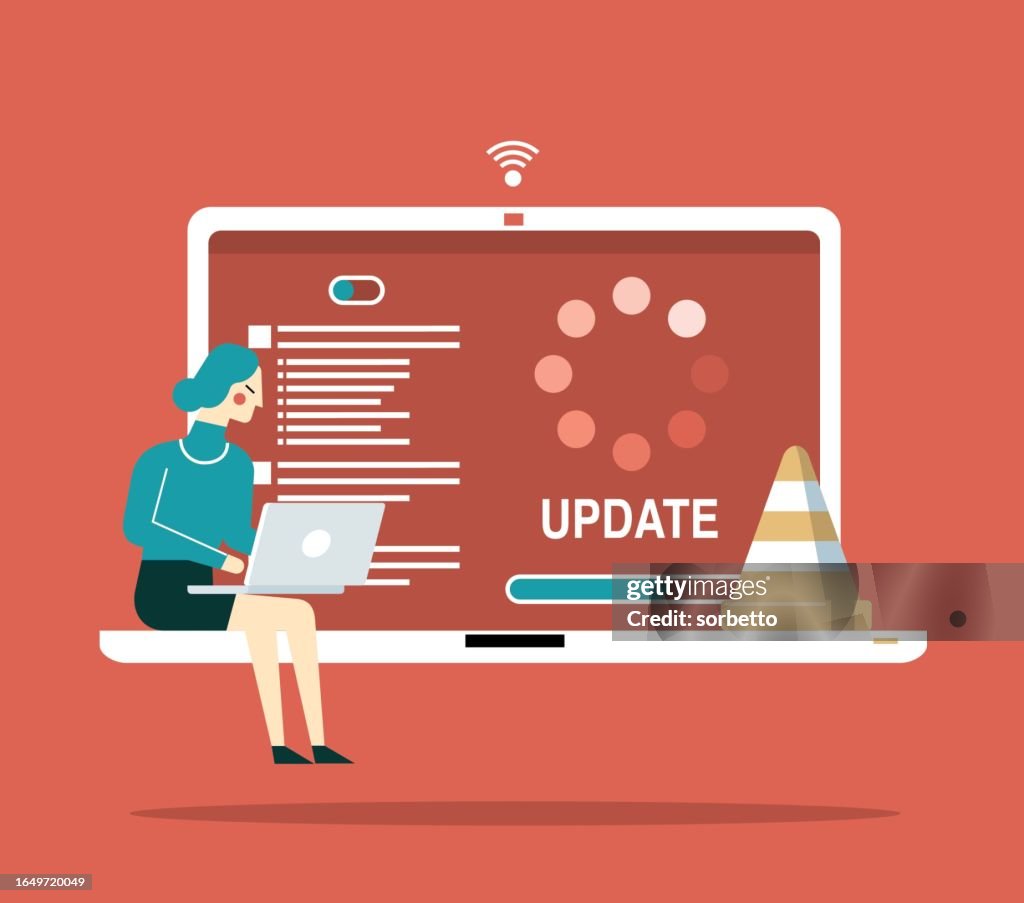 System Operations Update User Updating Operation System Businesswoman High-Res Vector Graphic ...
