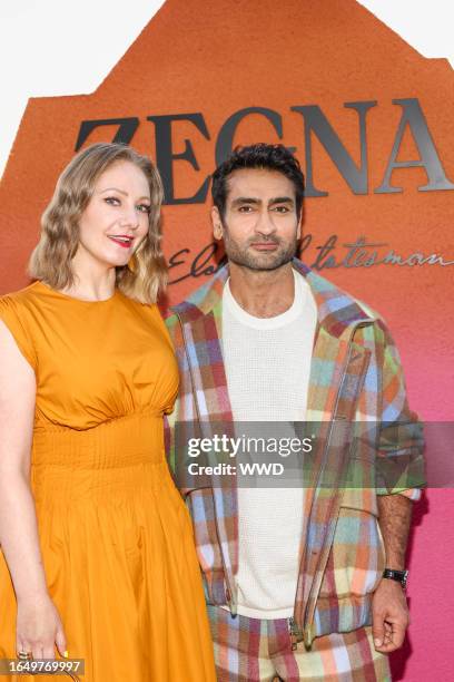 Emily V. Gordon and Kumail Nanjiani at the ZEGNA x The Elder Statesman party on September 6, 2023 in Los Angeles, California