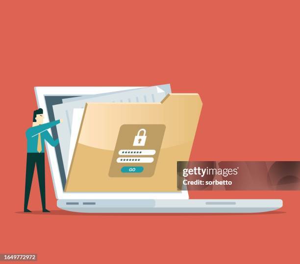 digital file management and security - businesman - unknown number stock illustrations