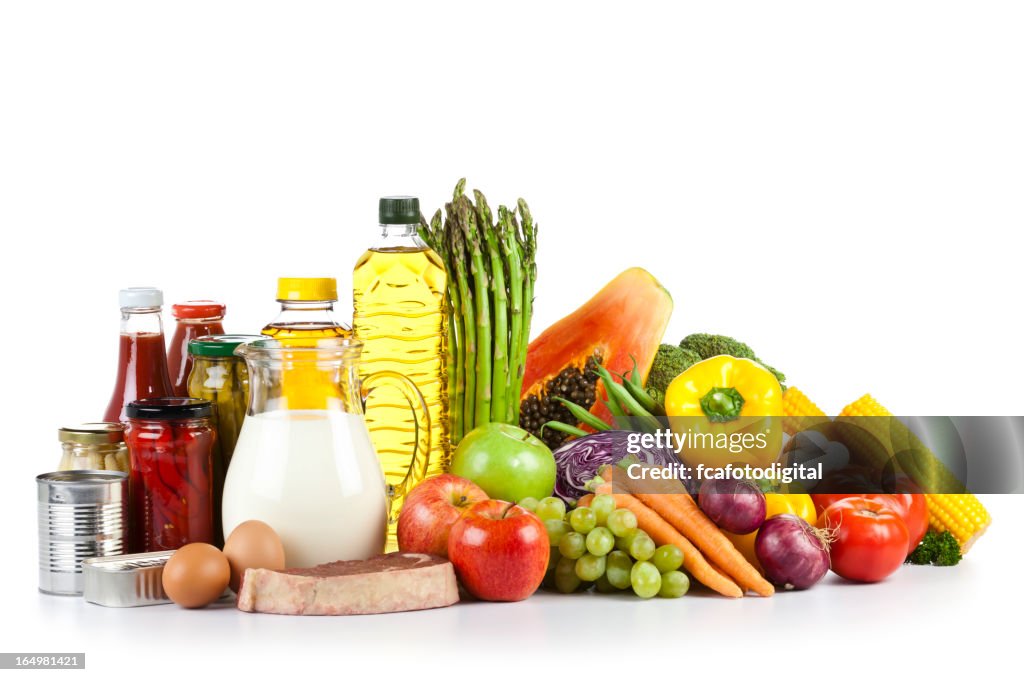 Large group of food shoot on white backdrop