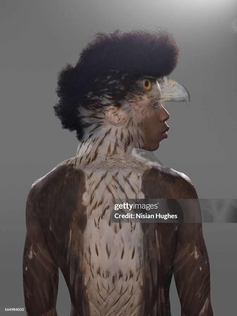 Portrait of man with Eagle overlay on him