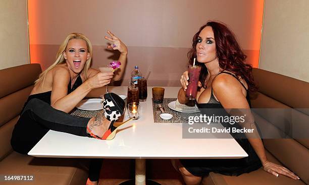 Actress Jenny McCarthy and her sister, JoJo McCarthy, celebrate the renewal of "The Jenny McCarthy Show" at Andrea's at Encore Las Vegas on March 29,...