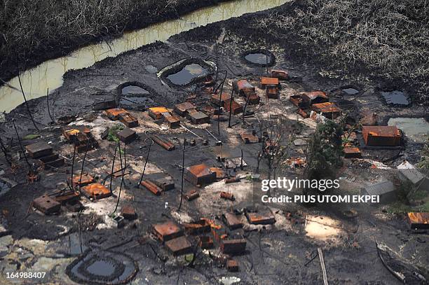 Illegal oil refinery destroyed by Joint Task Force at Nembe Creek in Niger Delta on March 22, 2013. Shell Petroleum Development Company of Nigeria...
