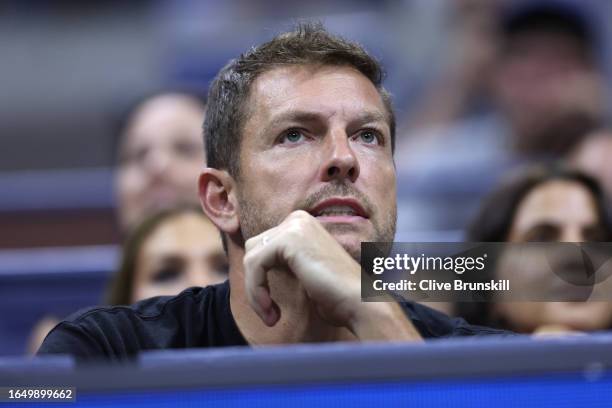 American former professional basketball player David Lee and husband of Caroline Wozniacki of Denmark looks on during her Women's Singles Second...
