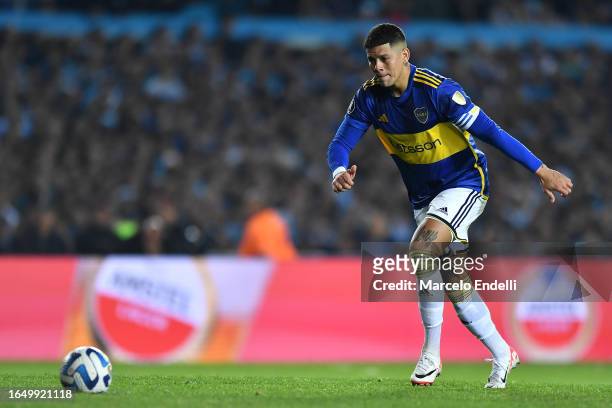 Marcos Rojo of Boca Juniors prepares to kick a penalty in the shoot-out during a second leg quarter final match between Racing Club and Boca Juniors...