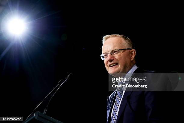 Philip Lowe, governor of the Reserve Bank of Australia , speaks at the Anika Foundation event in Sydney, Australia, on Thursday, Sept. 7, 2023....