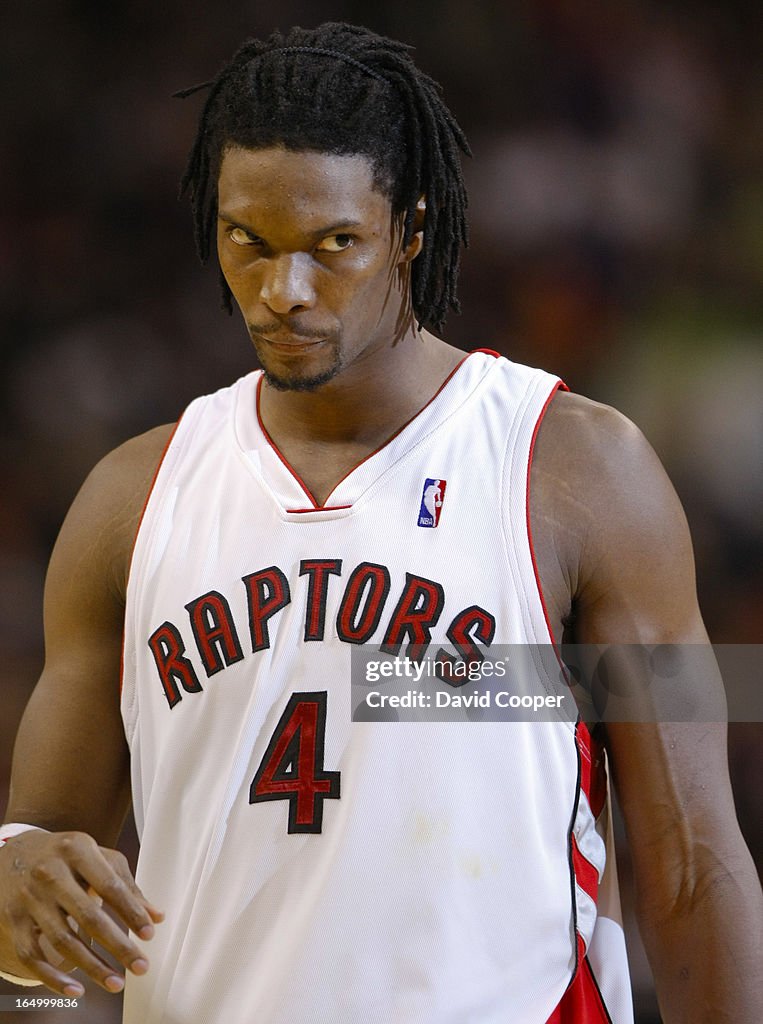 TORONTO, ONTARIO - Nov 20, 2009 - Toronto Raptors forward Chris Bosh #4 has his game face on late in