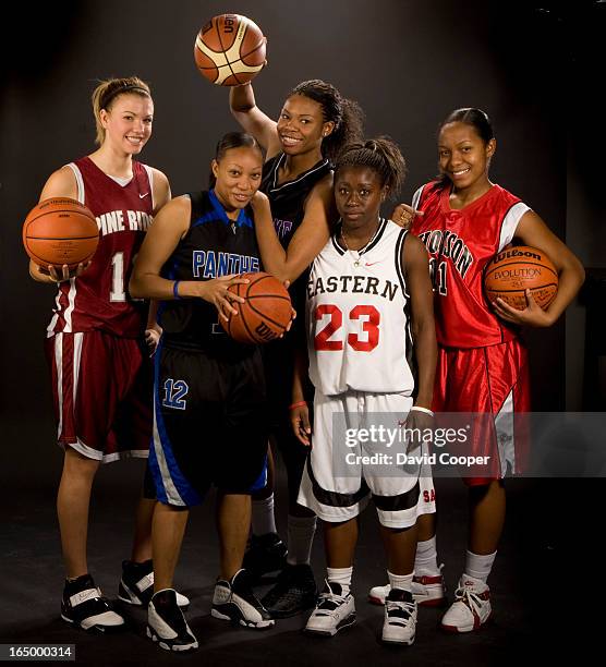 Nov 9 2008- Toronto Star's annual TOP FIVE high school female basketball all-stars. L-R Whitney Ellenor of Pine Ridge, Janice Bartley St. Marguerite...