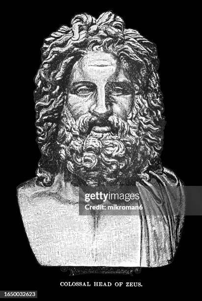 ancient greece bust of zeus, the sky and thunder god in ancient greek religion, who rules as king of the gods on mount olympus (roman equivalent jupiter) - mount olympus greek - fotografias e filmes do acervo