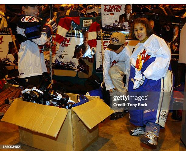 For the last month, used hockey equipment has been collected through beer stores to be distributed to kids hockey organizations. Jesse Bartle, Andre...