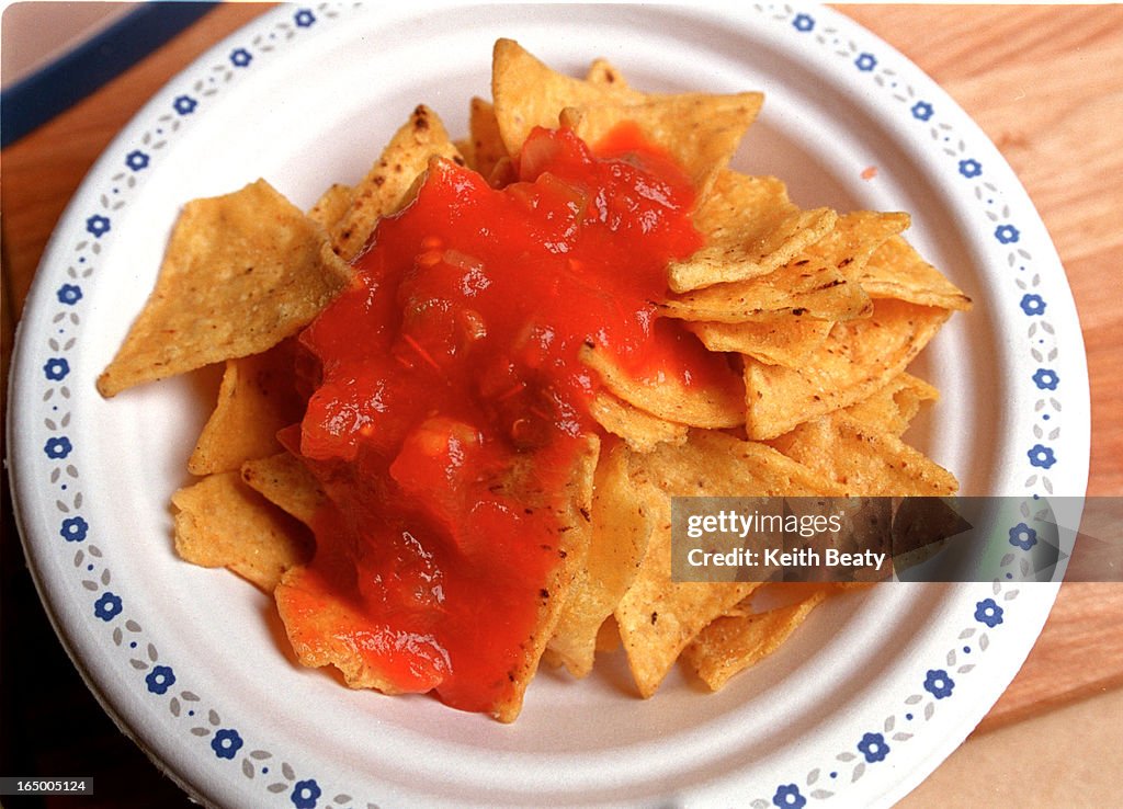 Food taste tests compare jam and peanut butter and hot dog and mustard and tortilla chips and salsa