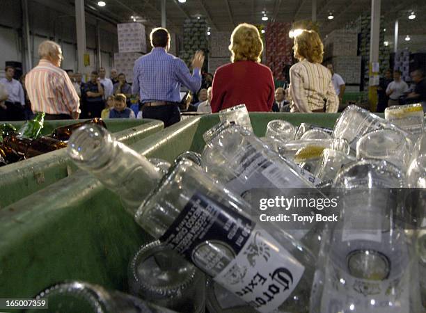 Premier Duncan McGuinty announces LCBO bottles to be returned to Beer Store, starting Feb 2007, at the Beer Store Distribution Centre, Brampton. Tb