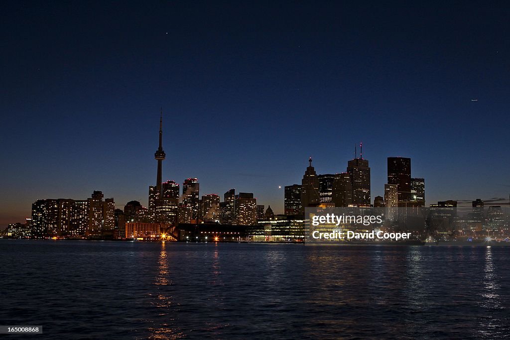 Toronto Skyline viewed from the east side of Toronto Harbour during Earth Hour at 8:34:12 March 31,