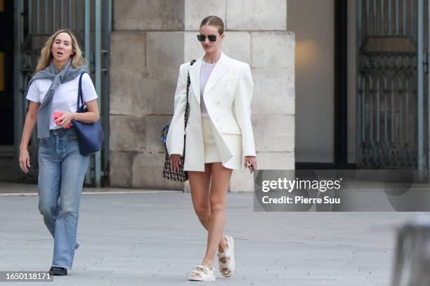 Rosie Huntington-Whiteley is seen on the Place Vendôme on August 31, 2023 in Paris, France.