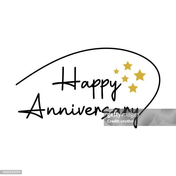 ilustraciones, imágenes clip art, dibujos animados e iconos de stock de feliz día de aniversario diseño de lettering. caligrafía moderna ilustración vectorial para folletos, tarjetas de felicitación, banner web, etc. - tarjeta de aniversario