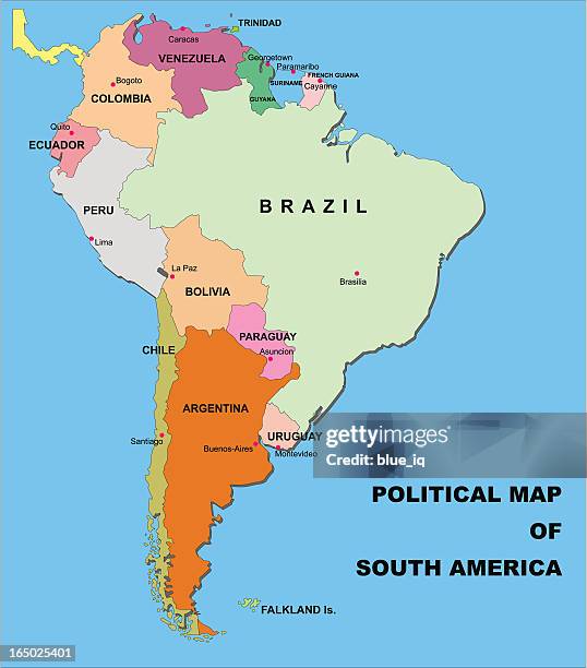 political map of south america in vector format - surinam stock illustrations