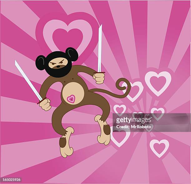 love monkey ninja - valentine monkey stock illustrations