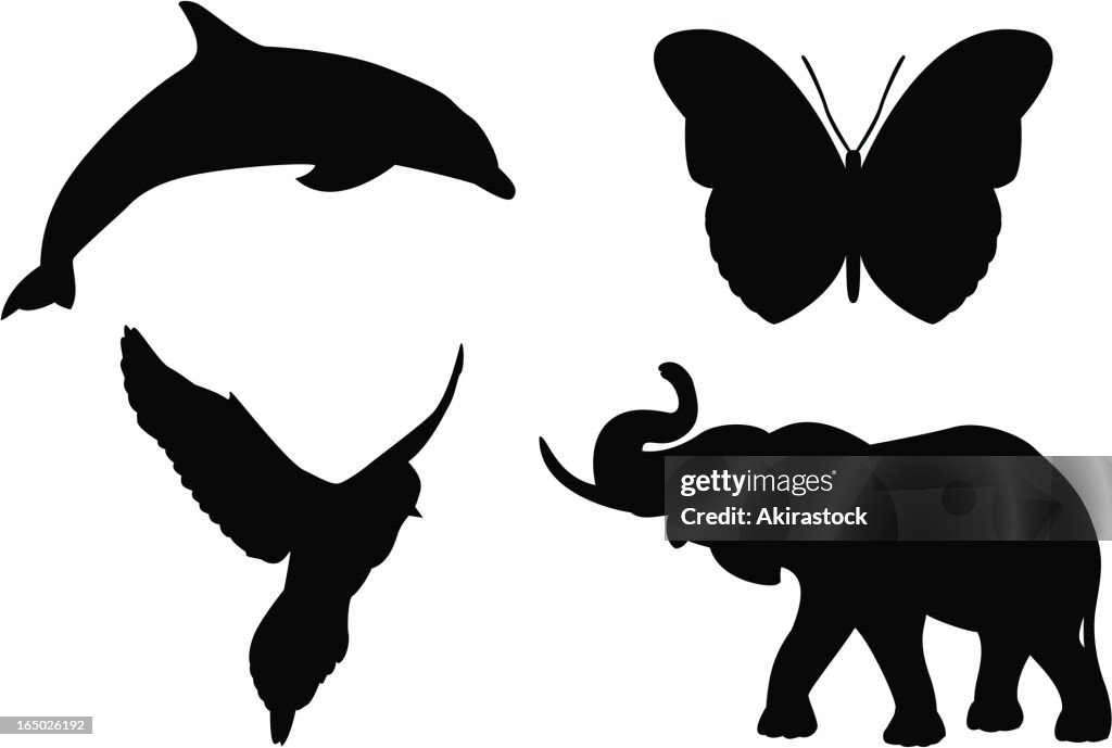 Vector Simple Animals. One Color Simple Animal Silhouettes