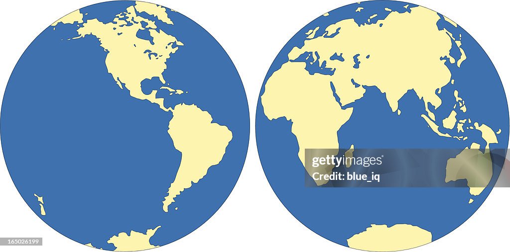 World map - east and west hemisphere in vector format