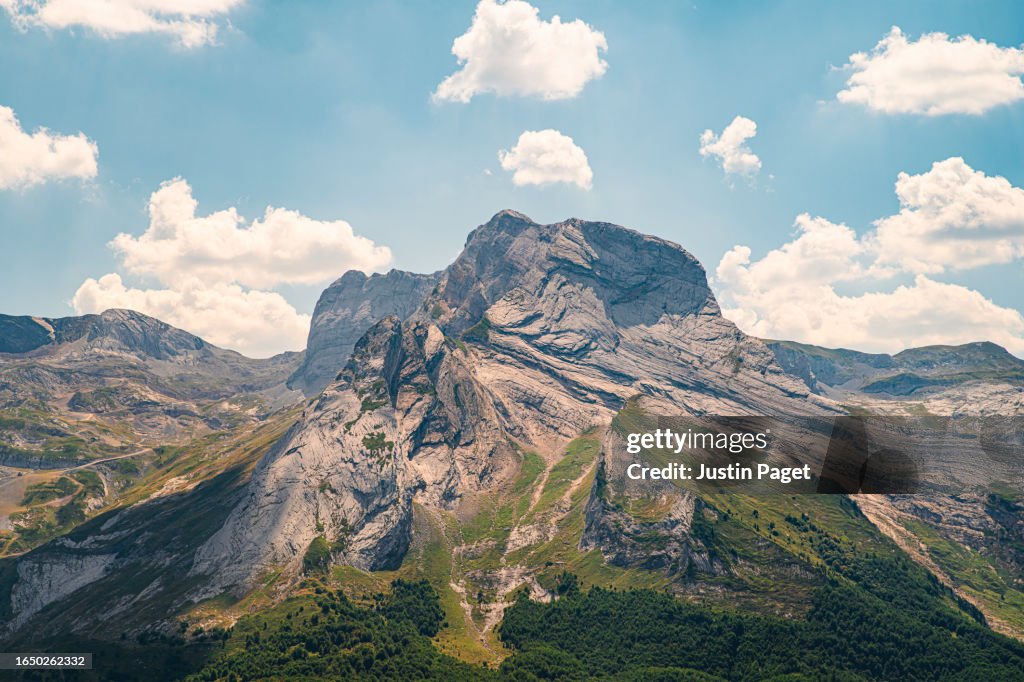 View of a peak (Pic de Ger) above the Col d'Aubisque in the French Pyrenees mountain range