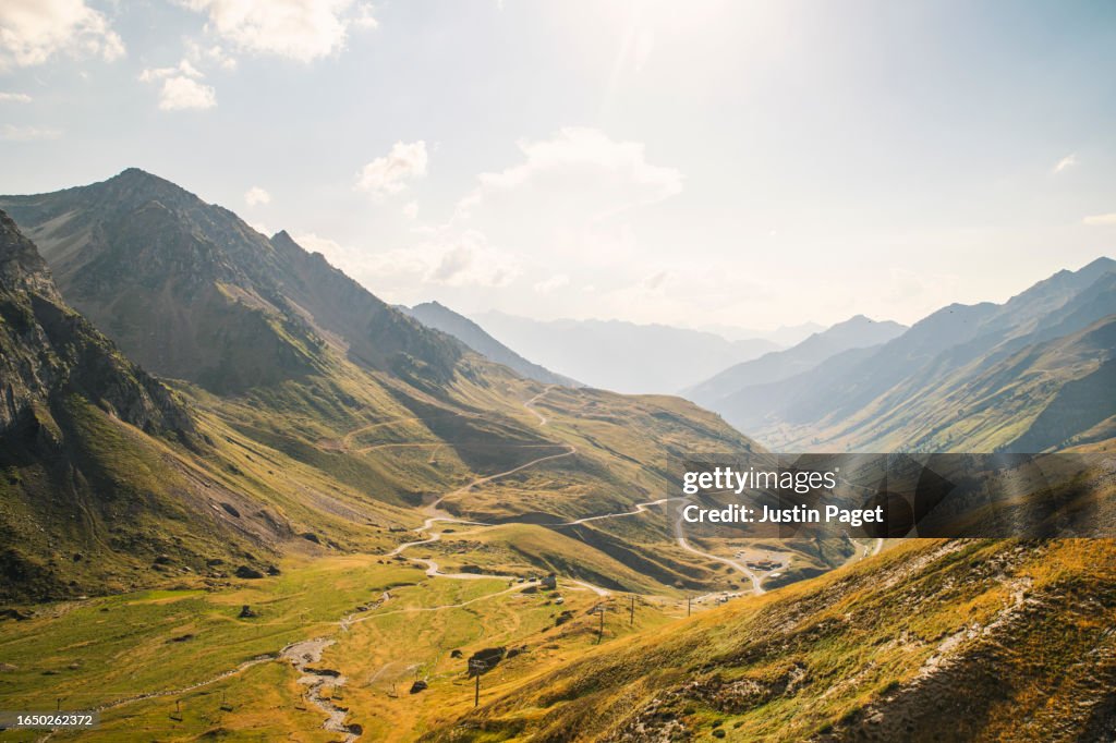 Beautiful view from the Col du Tourmalet looking west down the valley