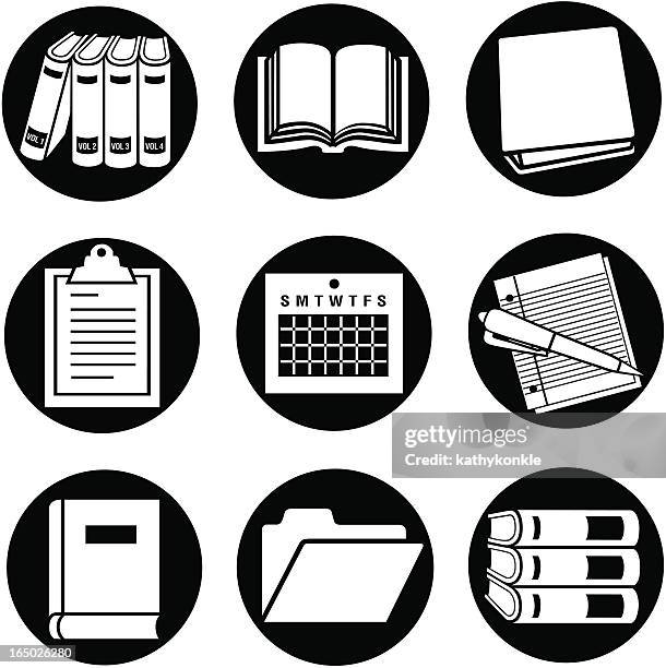 business 11 documents 02 reversed - book stack white background stock illustrations