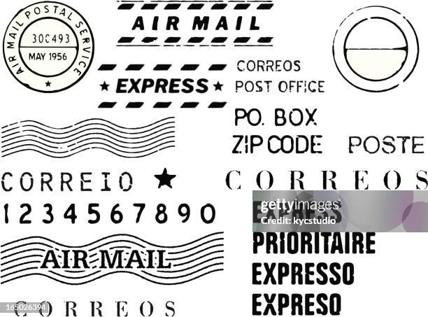 snail mail stamp set vector - postmark stock illustrations