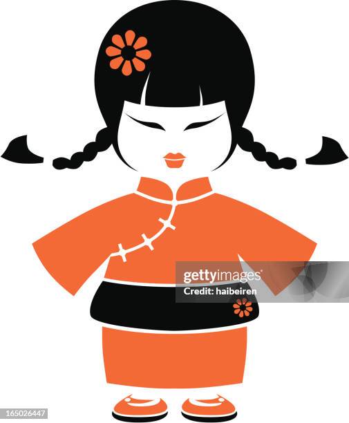 maid in orange - cheongsam stock illustrations