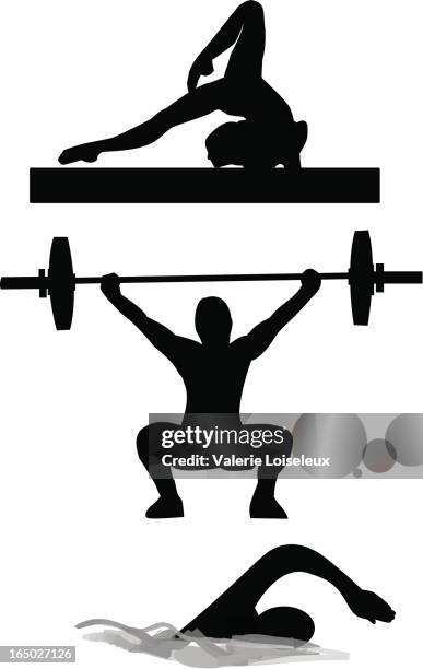 gymnastic, gewichtheben und schwimmen - vestigial wing stock-grafiken, -clipart, -cartoons und -symbole