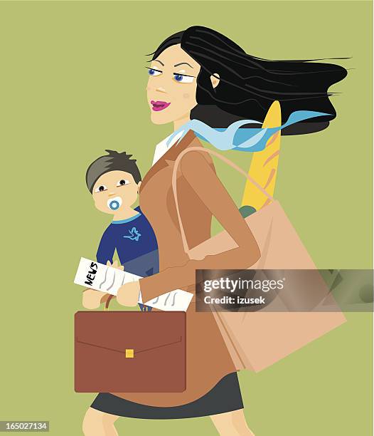 working mum. - multitasking mom stock illustrations