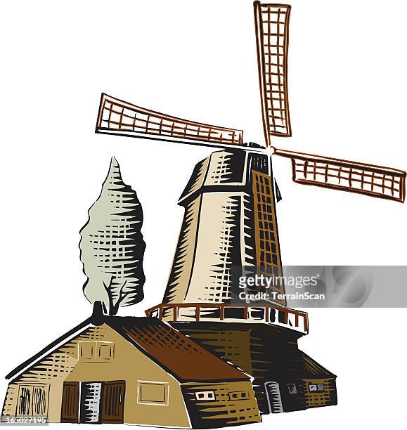 holländische windmühle - watermill stock-grafiken, -clipart, -cartoons und -symbole