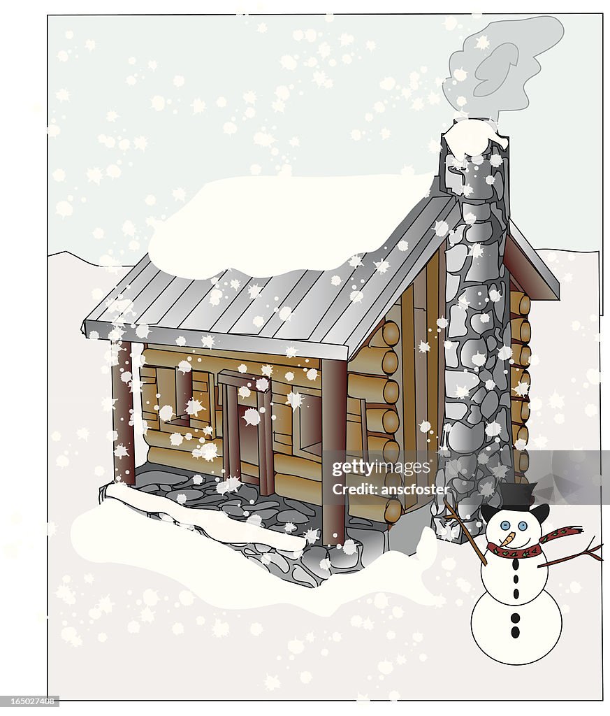Scène cabine d'hiver-Illustration