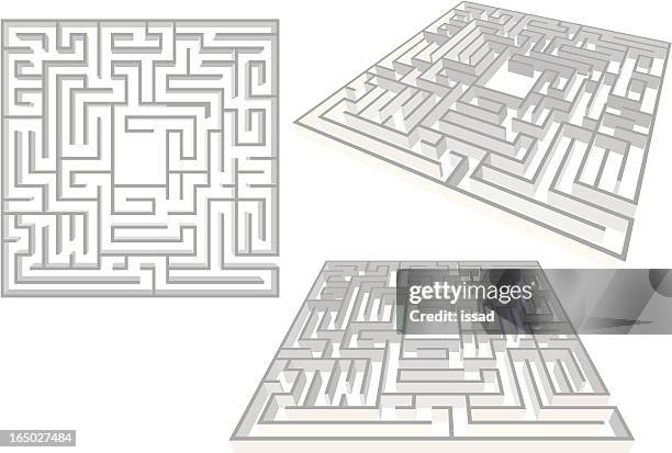 square maze - 3d vector - study guide stock illustrations