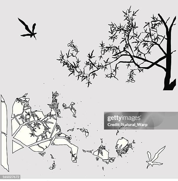 silhouette and outline - autumnal forest trees japan stock illustrations