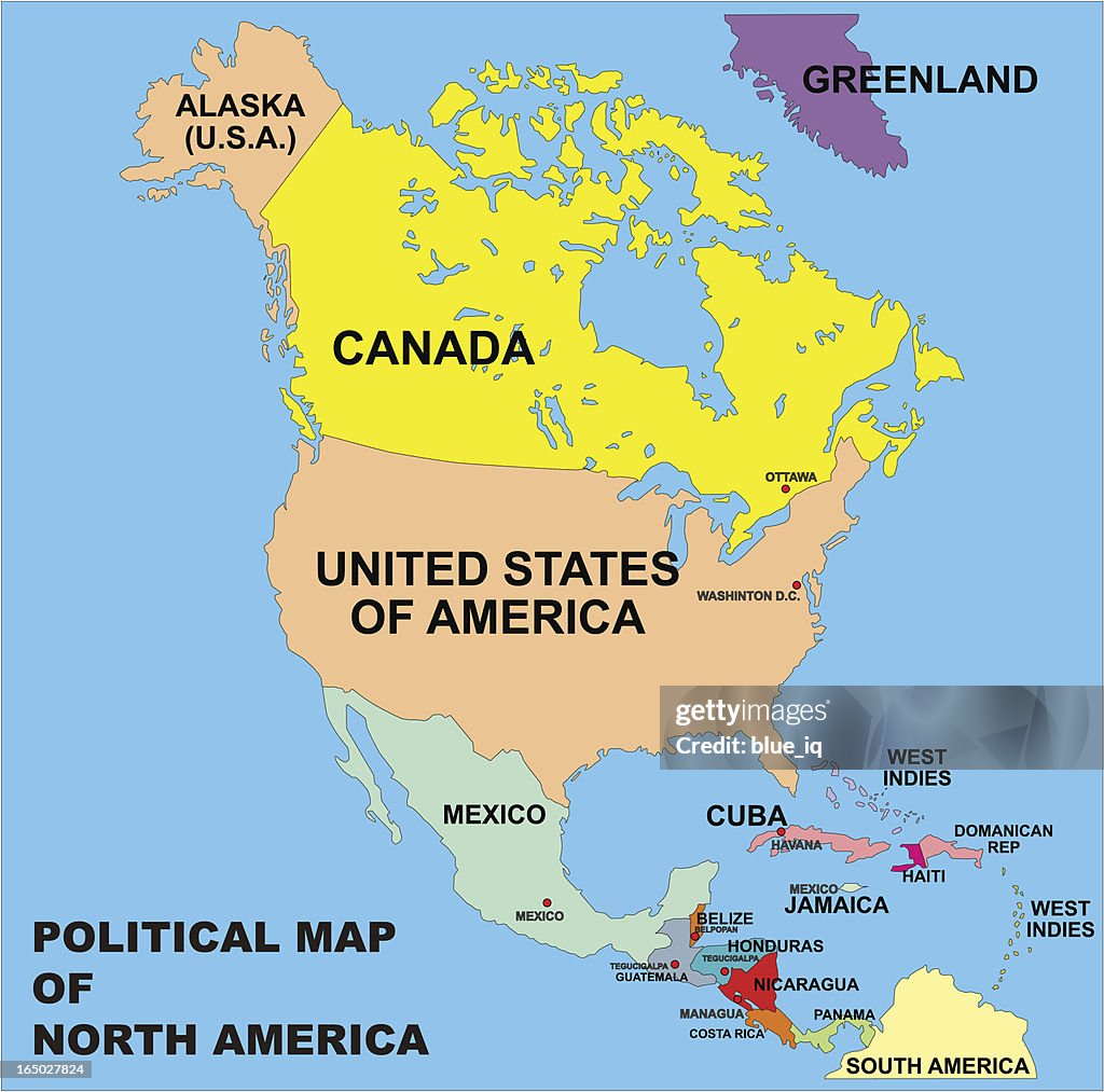 Political map of north america in vector format