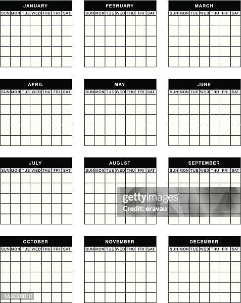 blank 12-month calendar - english - september 12 stock illustrations