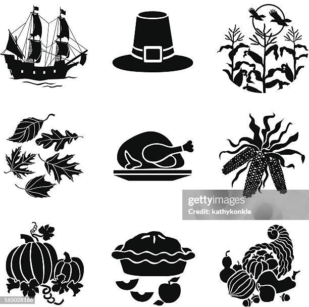thanksgiving-icons - füllhorn stock-grafiken, -clipart, -cartoons und -symbole