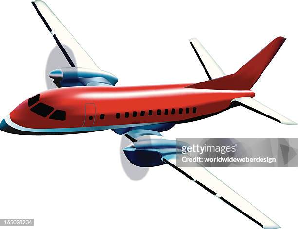 bildbanksillustrationer, clip art samt tecknat material och ikoner med vector illustration of a turbo prop airplane - propeller airplane