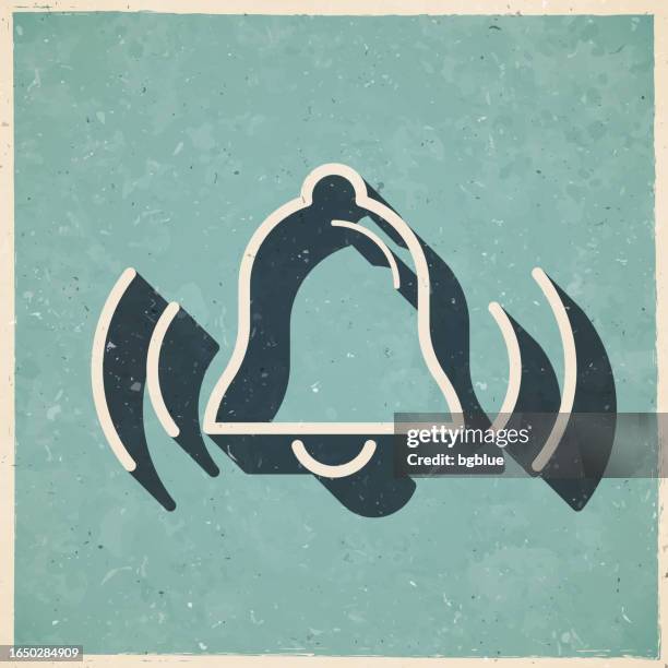 ringing bell. icon in retro vintage style - old textured paper - cow bell vector stock illustrations