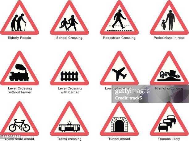 uk road signs: people and transport isolated on white - crossing sign stock illustrations