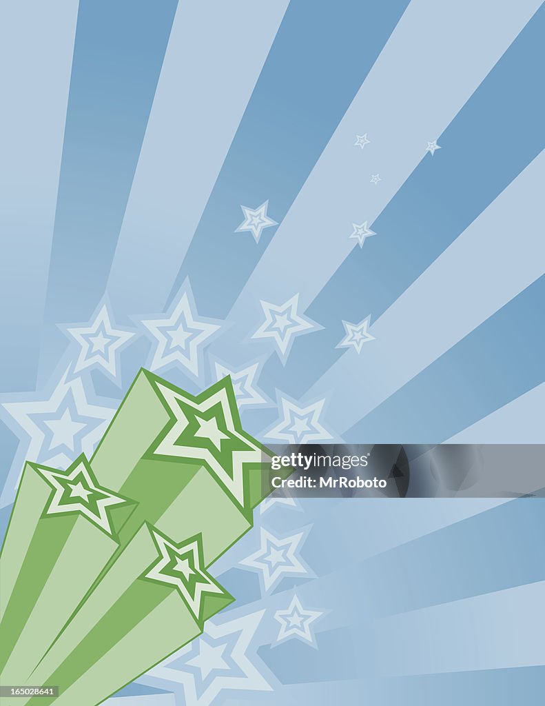 Green stars with blue background burst