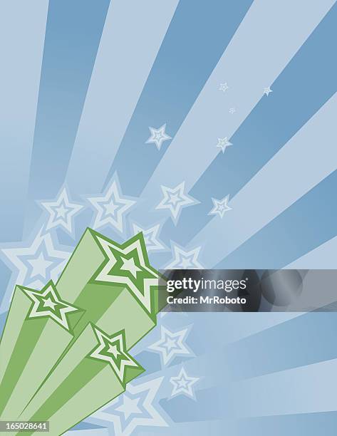 Green Stars With Blue Background Burst, Stockfoto