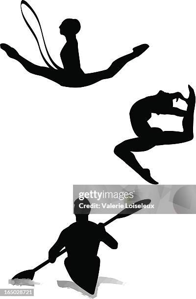 ilustraciones, imágenes clip art, dibujos animados e iconos de stock de gimnasia en kayak y canoa - gimnasia artistica