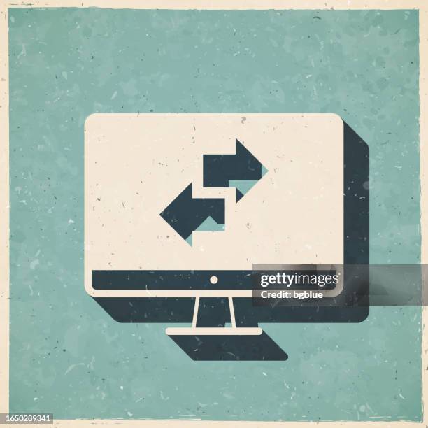 transfer with desktop computer. icon in retro vintage style - old textured paper - tv screen texture stock illustrations