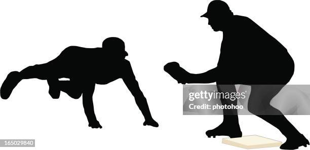 making the play at first - baseball player running stock illustrations