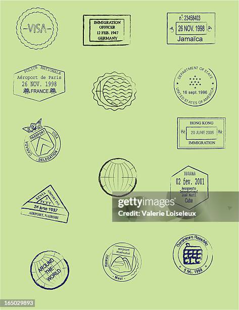 ilustraciones, imágenes clip art, dibujos animados e iconos de stock de pasaporte sellos - matasellos