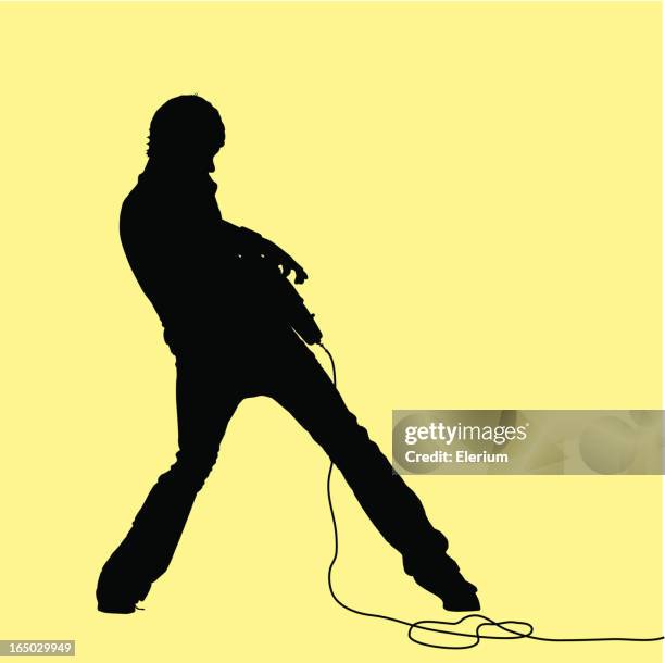 rock out! leaning guitarist - punk guy stock illustrations