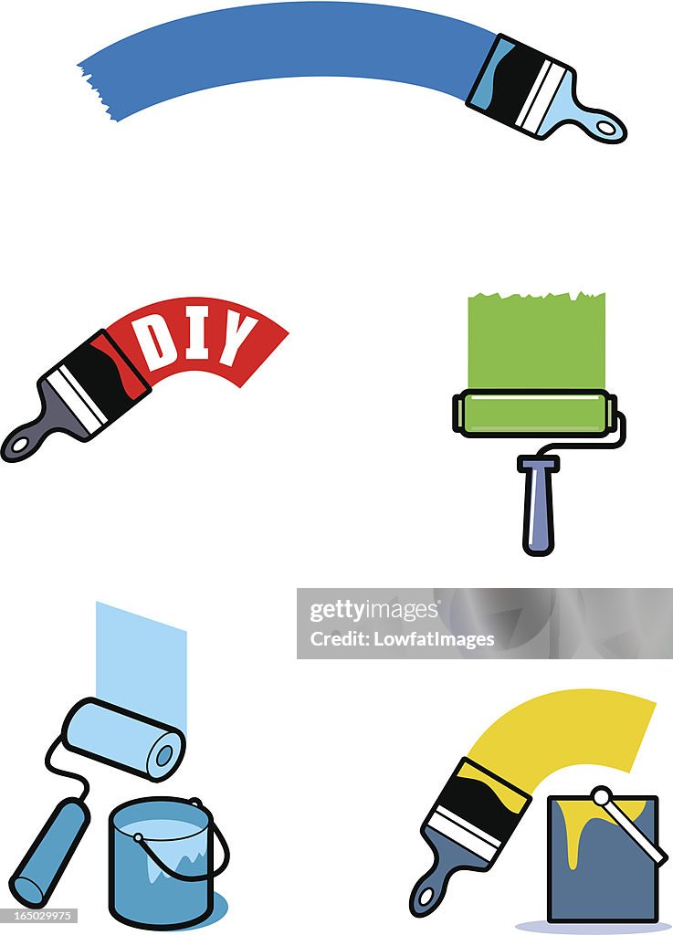 An illustration of paint brushes on various color