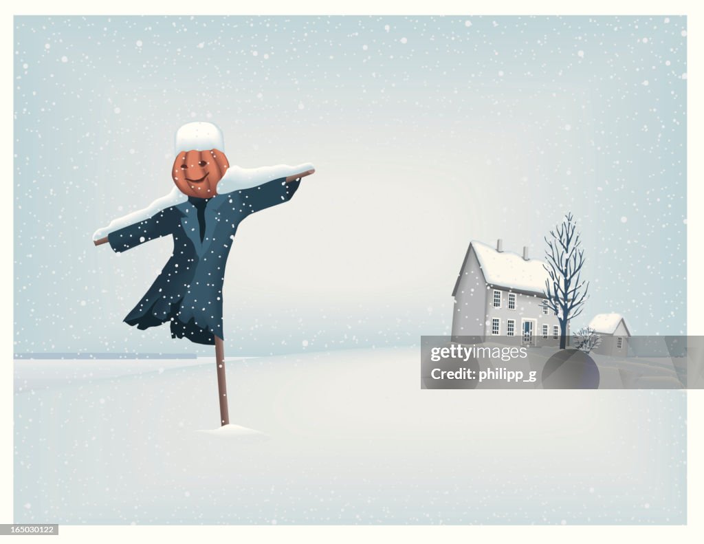 Scarecrow in winter landscape