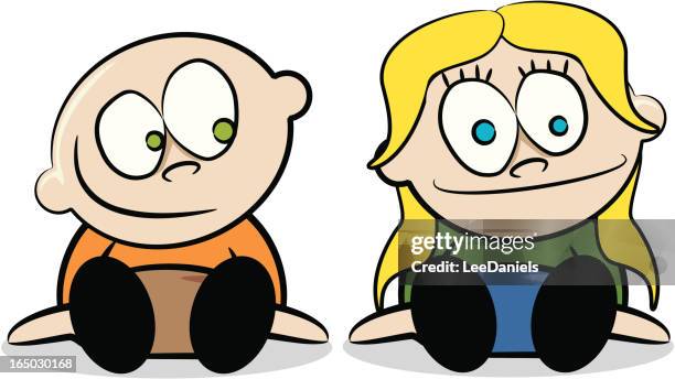 little boy and girl - little brother stock illustrations